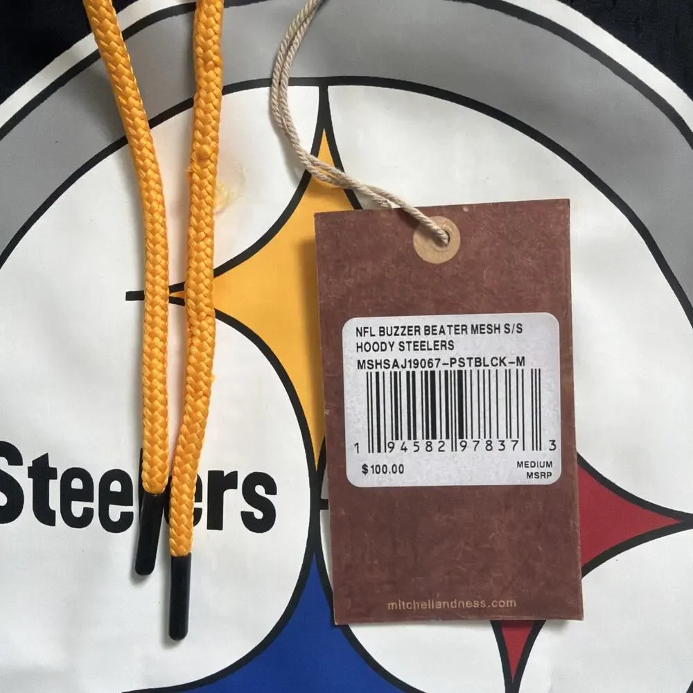 Mens Mitchell & Ness Pittsburgh Steelers Buzzer Short Sleeve Hoodie M - Picture 2 of 9
